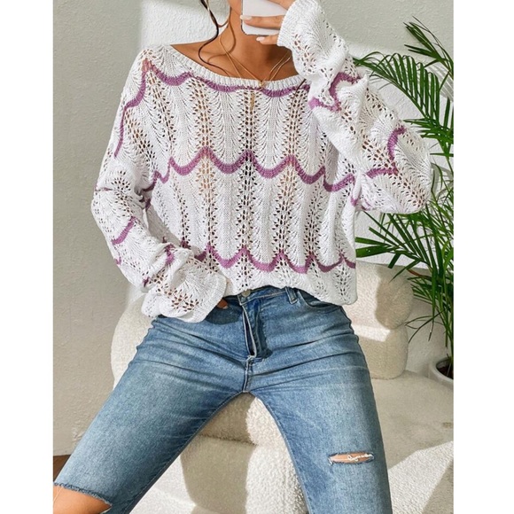 Twist Back Pearl Detail Pointelle Knit Sweater - Picture 6 of 6